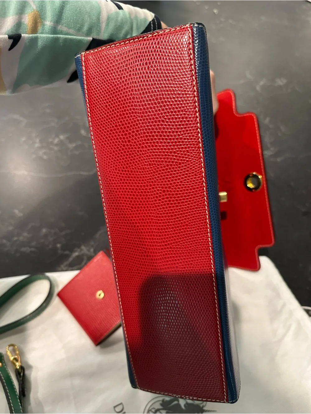 Didier Lamarthe Vintage Structured Leather Satchel in Red, Blue & Green